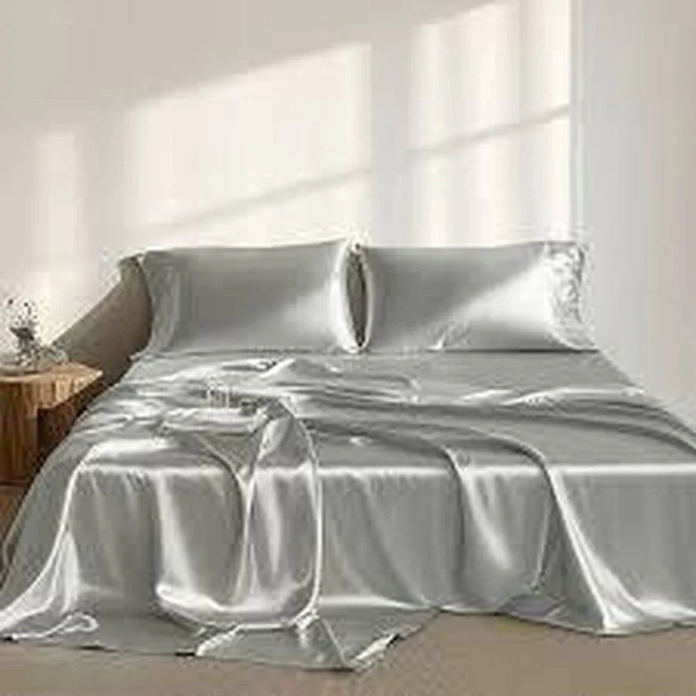 Madison Park Satin 6 pcs Polyester Full Luxury Sheet Set Full Light Grey